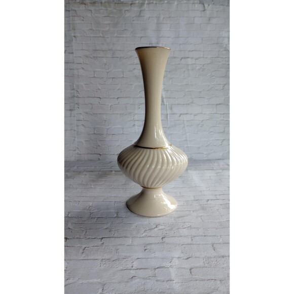 Vintage Lenox Savoy Footed Bud Vase | Ivory Porcelain Gold Accents - Picture 1 of 4